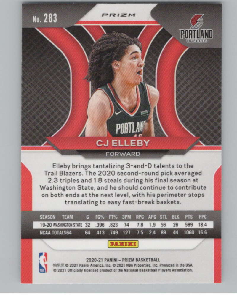 2020-21 Panini Prizm #283 CJ Elleby  RC Rookie Portland Trail Blazers  V101697 Image 2