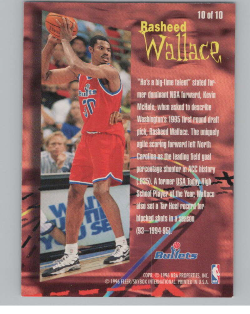1995-96 Fleer Rookie Phenoms #10 Rasheed Wallace Washington Bullets  V101700 Image 2
