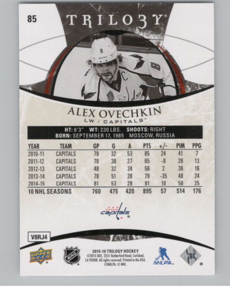 2015-16 Upper Deck Trilogy #85 Alexander Ovechkin  Washington Capitals  V101716 Image 2