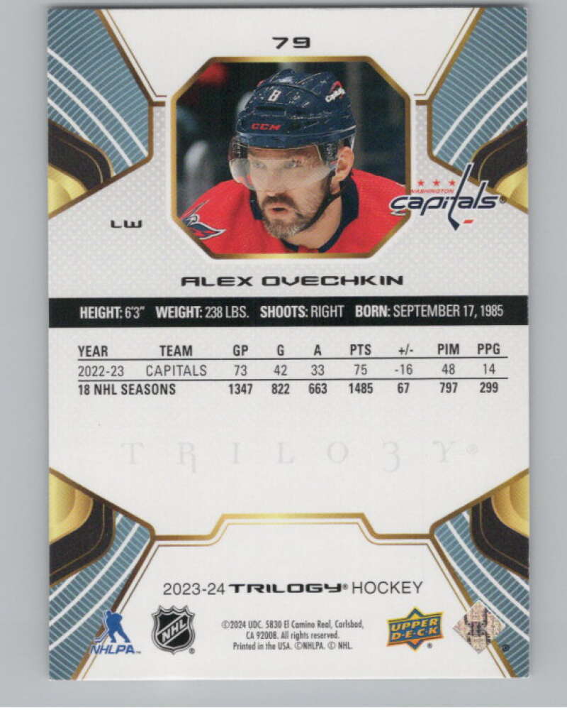2023-24 Upper Deck Trilogy #79 Alex Ovechkin  Washington Capitals  V101718 Image 2