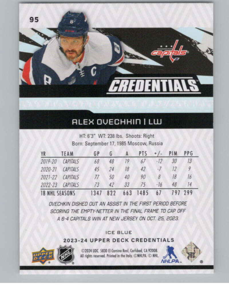 2023-24 Upper Deck Credentials #95 Alex Ovechkin  Washington Capitals  V101719 Image 2