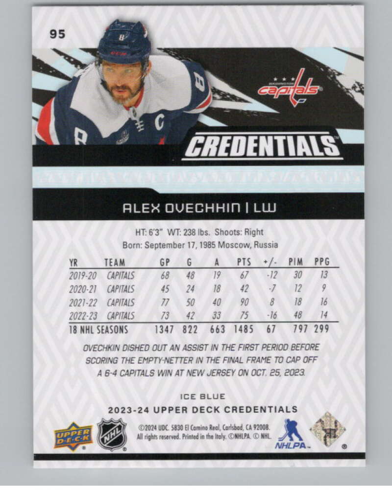 2023-24 Upper Deck Credentials #95 Alex Ovechkin  Washington Capitals  V101721 Image 2