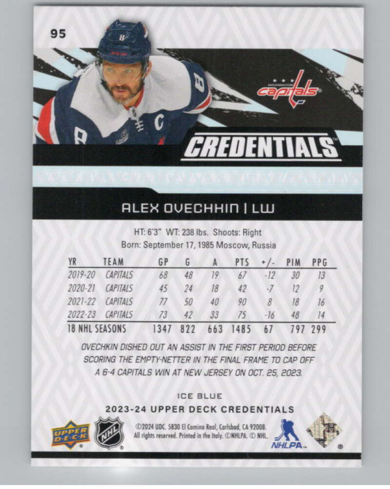 2023-24 Upper Deck Credentials #95 Alex Ovechkin  Washington Capitals  V101722 Image 2