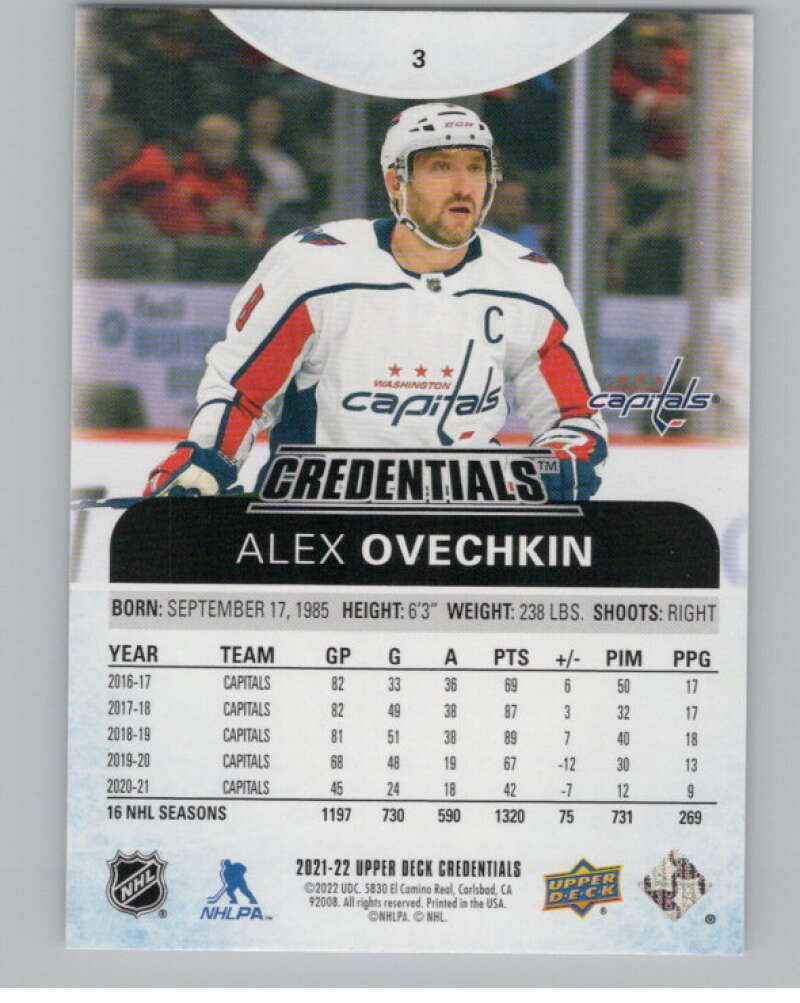 2021-22 Upper Deck Credentials #3 Alex Ovechkin  Washington Capitals  V101723 Image 2
