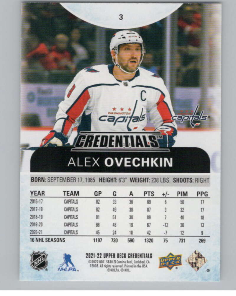 2021-22 Upper Deck Credentials #3 Alex Ovechkin  Washington Capitals  V101725 Image 2