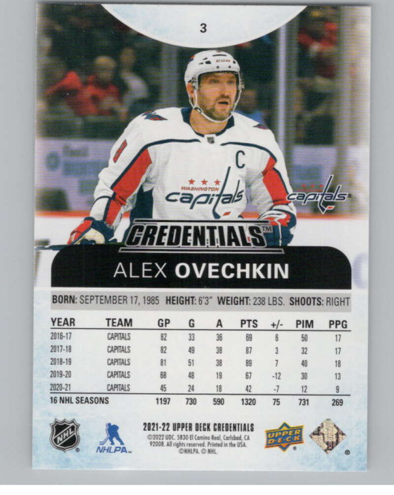 2021-22 Upper Deck Credentials #3 Alex Ovechkin  Washington Capitals  V101727 Image 2