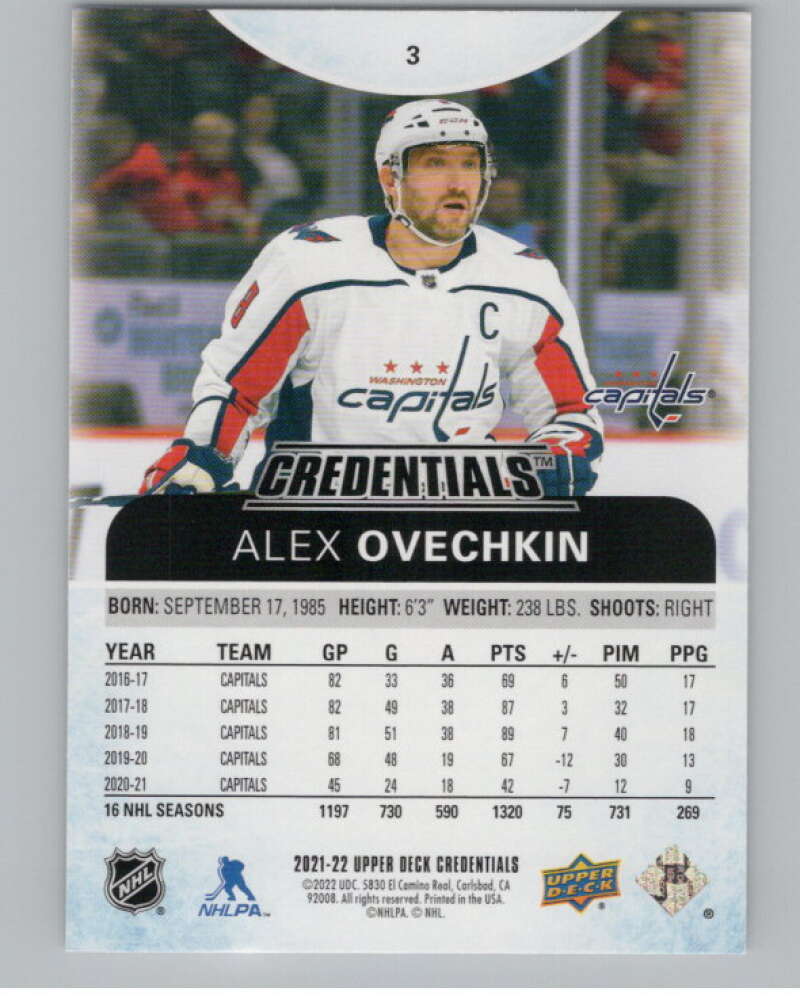 2021-22 Upper Deck Credentials #3 Alex Ovechkin  Washington Capitals  V101728 Image 2