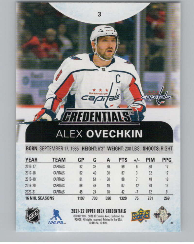 2021-22 Upper Deck Credentials #3 Alex Ovechkin  Washington Capitals  V101729 Image 2