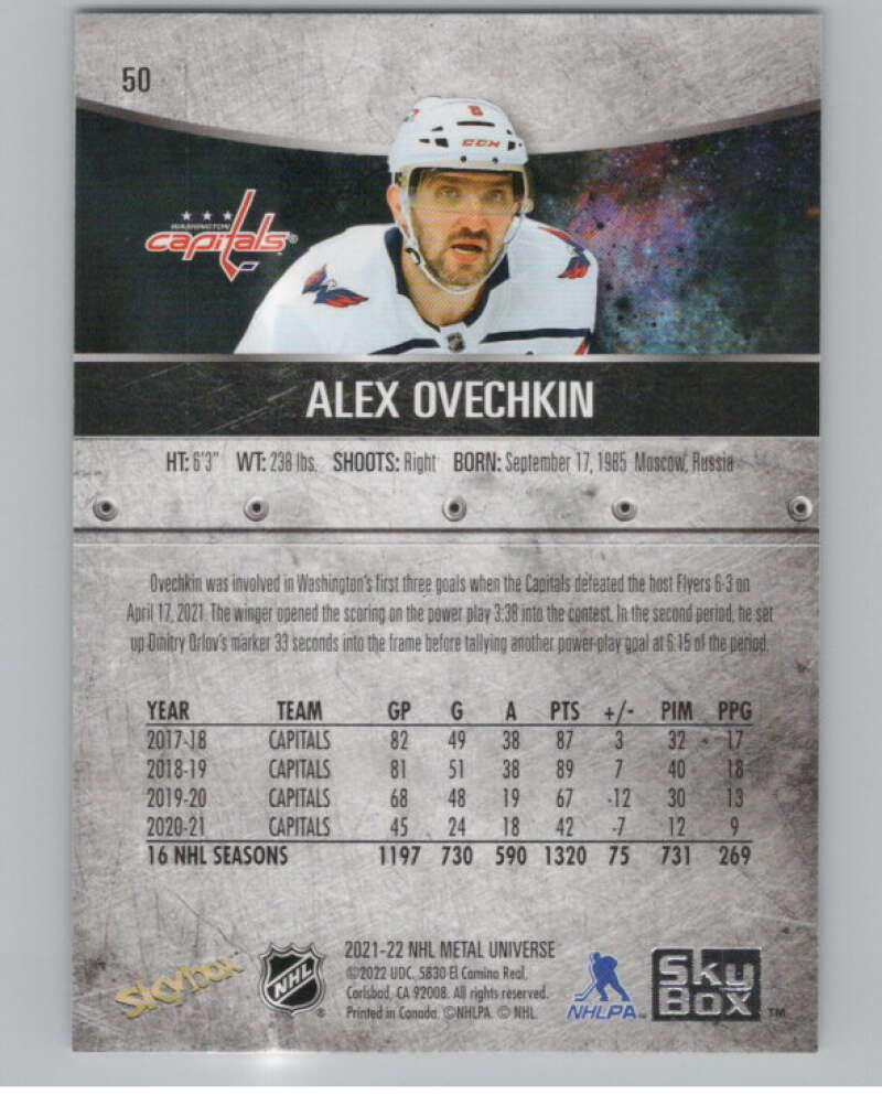 2021-22 Skybox Metal Universe #50 Alex Ovechkin  Washington Capitals  V101732 Image 2