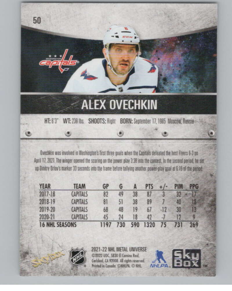 2021-22 Skybox Metal Universe #50 Alex Ovechkin  Washington Capitals  V101734 Image 2