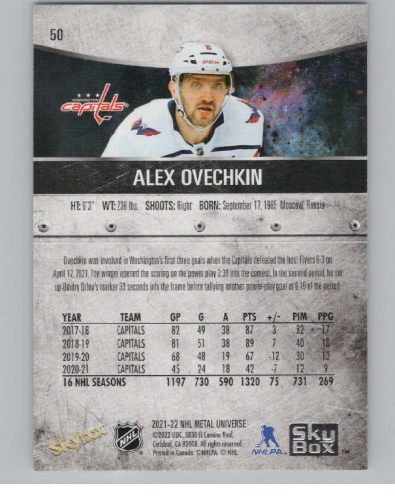 2021-22 Skybox Metal Universe #50 Alex Ovechkin  Washington Capitals  V101737 Image 2