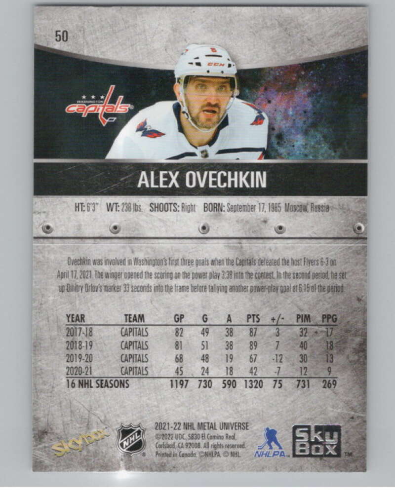 2021-22 Skybox Metal Universe #50 Alex Ovechkin  Washington Capitals  V101740 Image 2