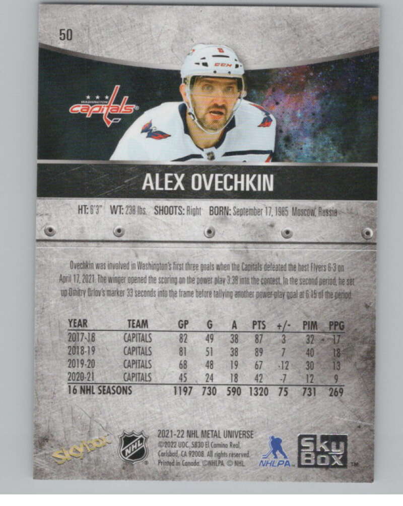 2021-22 Skybox Metal Universe #50 Alex Ovechkin  Washington Capitals  V101742 Image 2
