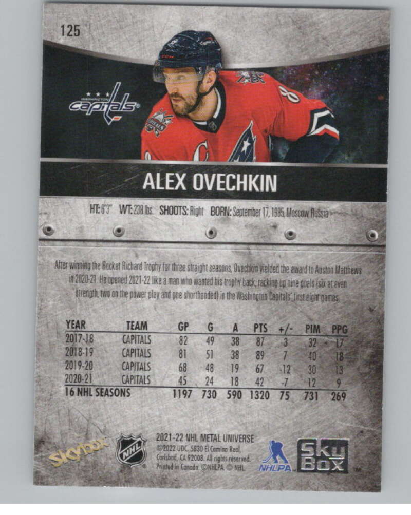2021-22 Skybox Metal Universe #125 Alex Ovechkin  Washington Capitals  V101745 Image 2