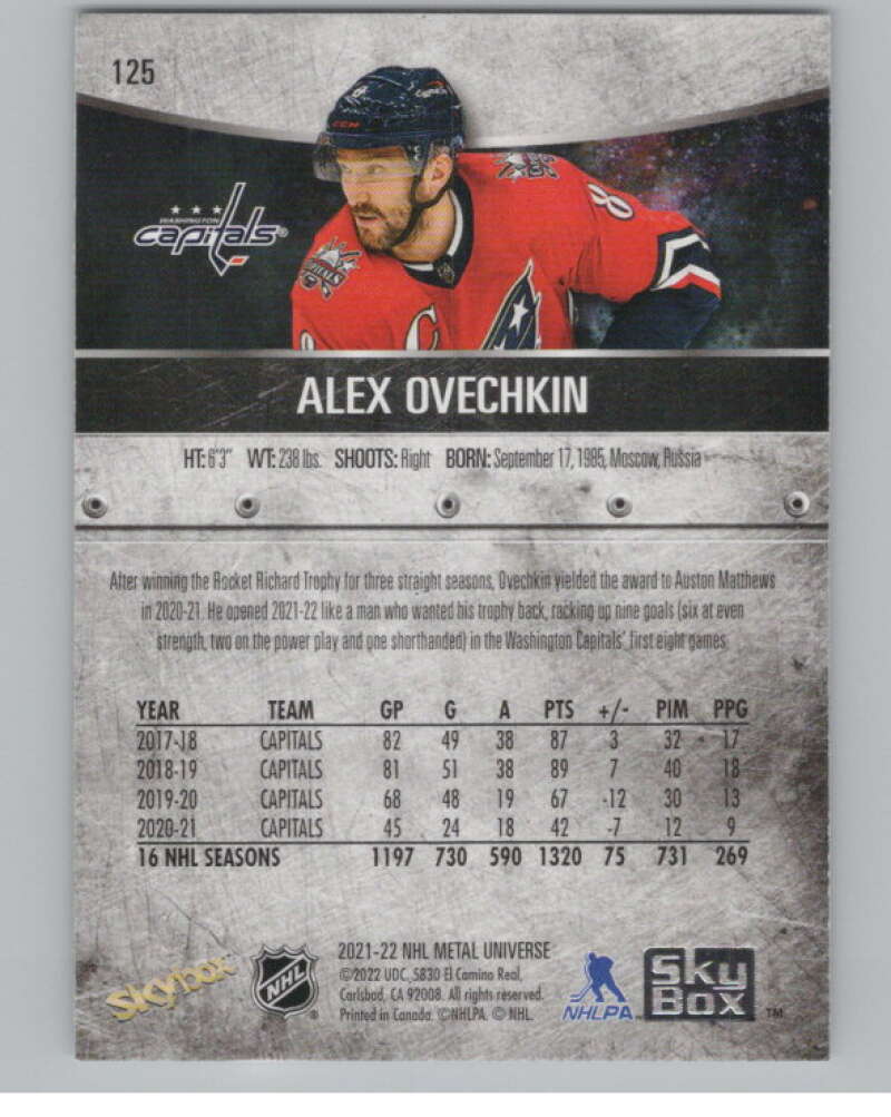 2021-22 Skybox Metal Universe #125 Alex Ovechkin  Washington Capitals  V101746 Image 2