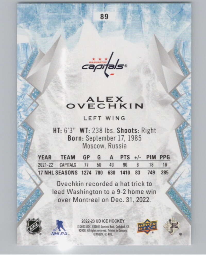 2022-23 Upper Deck Ice #89 Alex Ovechkin  Washington Capitals  V101758 Image 2