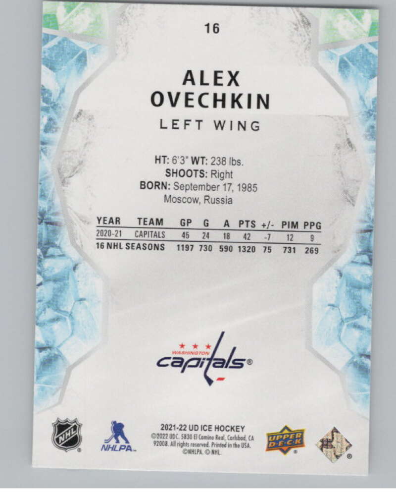 2021-22 Upper Deck Ice #16 Alex Ovechkin  Washington Capitals  V101759 Image 2