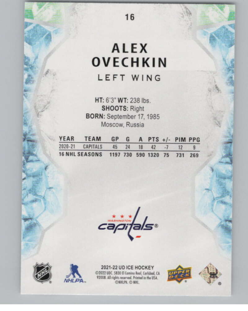 2021-22 Upper Deck Ice #16 Alex Ovechkin  Washington Capitals  V101760 Image 2