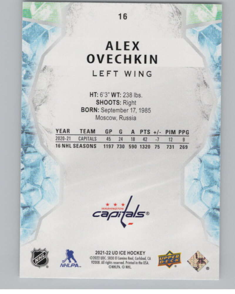 2021-22 Upper Deck Ice #16 Alex Ovechkin  Washington Capitals  V101761 Image 2