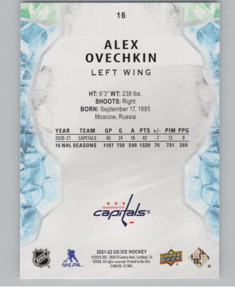 2021-22 Upper Deck Ice #16 Alex Ovechkin  Washington Capitals  V101762 Image 2