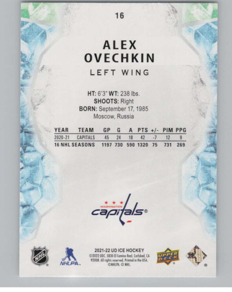 2021-22 Upper Deck Ice #16 Alex Ovechkin  Washington Capitals  V101763 Image 2