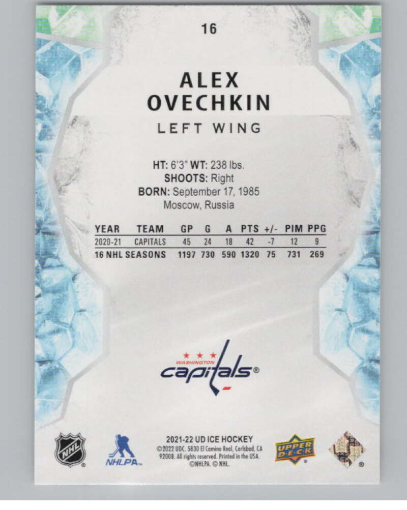 2021-22 Upper Deck Ice #16 Alex Ovechkin  Washington Capitals  V101764 Image 2