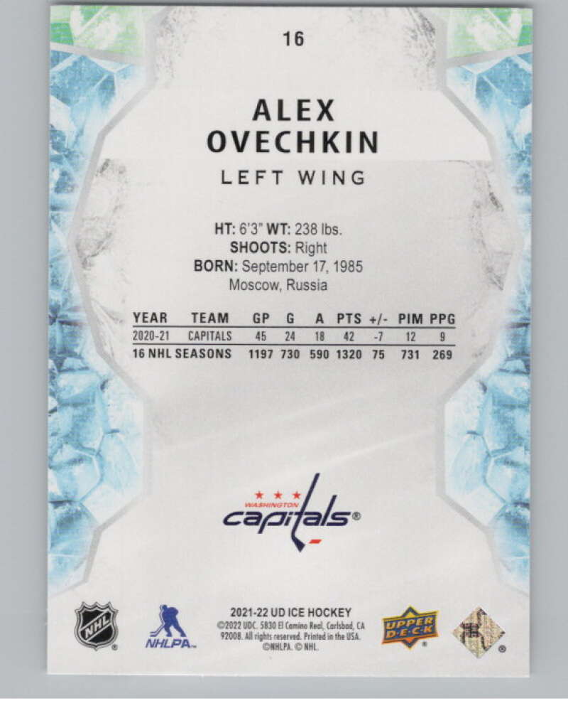 2021-22 Upper Deck Ice #16 Alex Ovechkin  Washington Capitals  V101765 Image 2