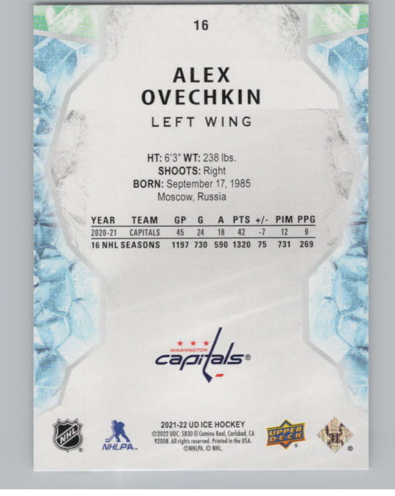 2021-22 Upper Deck Ice #16 Alex Ovechkin  Washington Capitals  V101766 Image 2