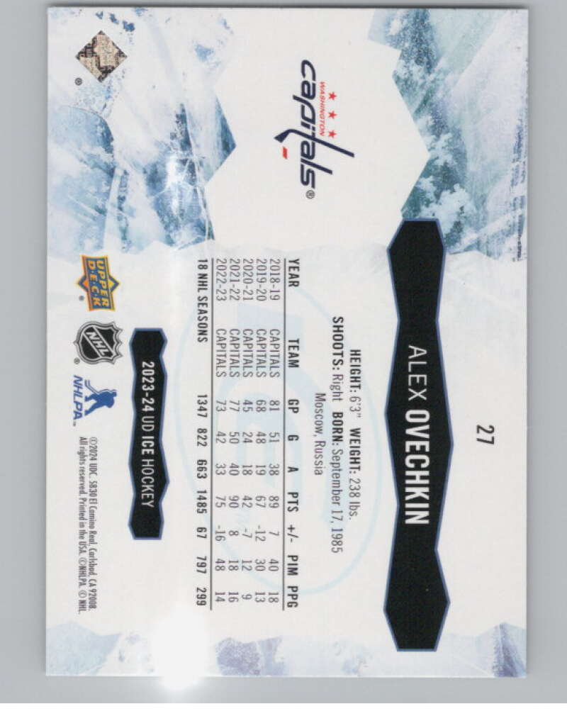 2023-24 Upper Deck Ice #27 Alex Ovechkin  Washington Capitals  V101767 Image 2