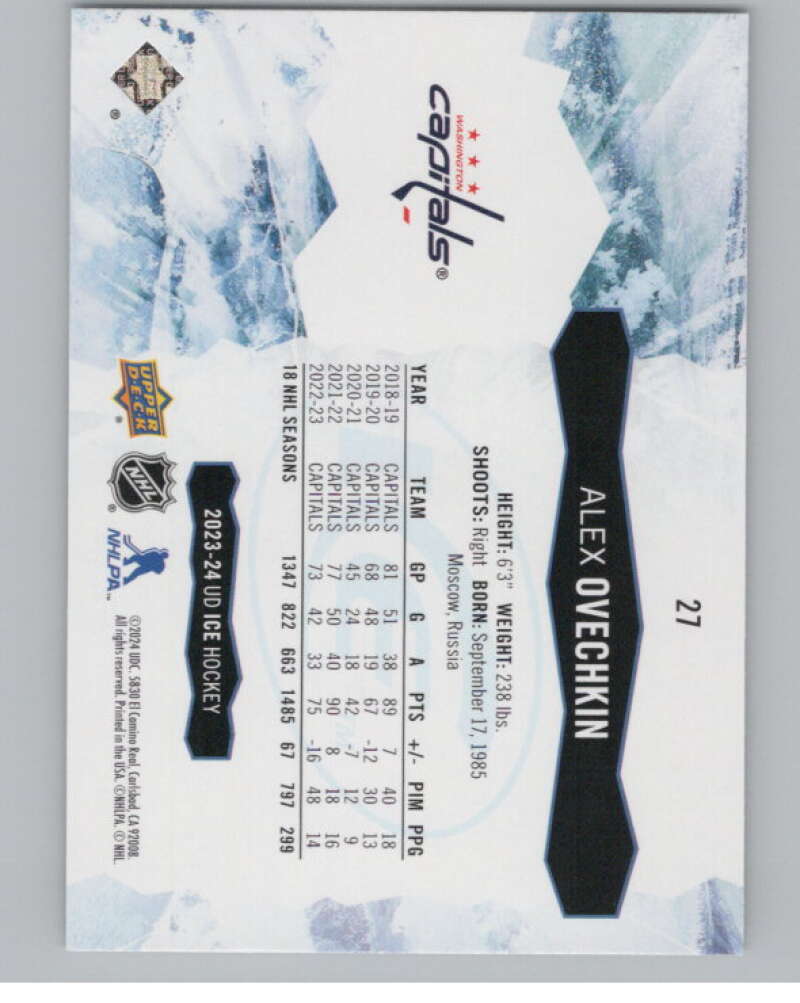 2023-24 Upper Deck Ice #27 Alex Ovechkin  Washington Capitals  V101768 Image 2