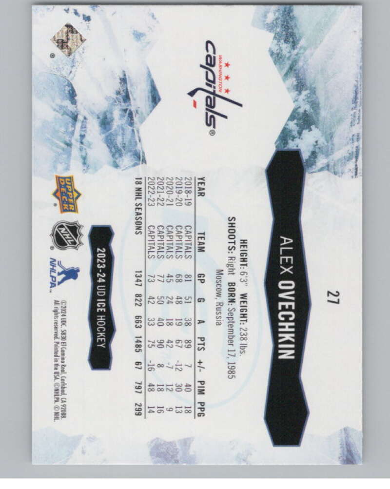 2023-24 Upper Deck Ice #27 Alex Ovechkin  Washington Capitals  V101769 Image 2