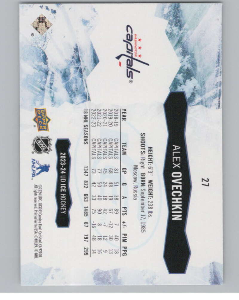 2023-24 Upper Deck Ice #27 Alex Ovechkin  Washington Capitals  V101775 Image 2