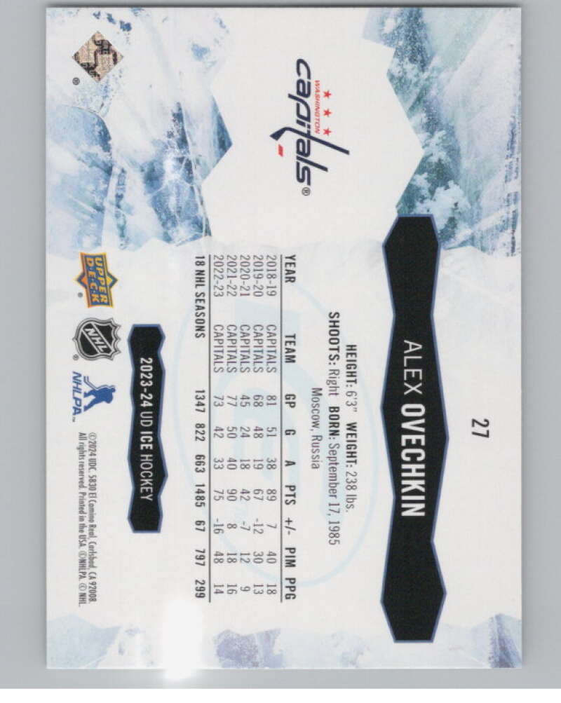 2023-24 Upper Deck Ice #27 Alex Ovechkin  Washington Capitals  V101778 Image 2