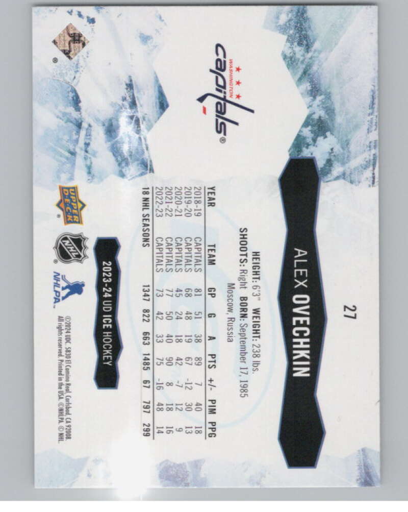 2023-24 Upper Deck Ice #27 Alex Ovechkin  Washington Capitals  V101779 Image 2