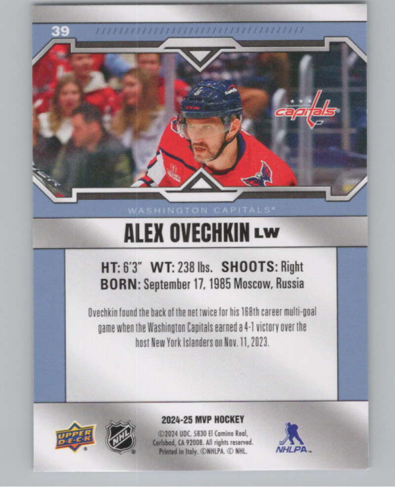 2024-25 Upper Deck MVP #39 Alex Ovechkin  Washington Capitals  V101782 Image 2