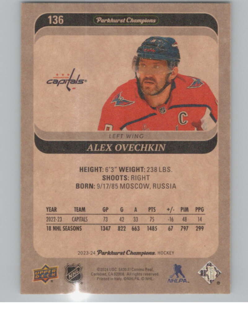 2023-24 Parkhurst Champions #136 Alex Ovechkin  Washington Capitals  V101784 Image 2