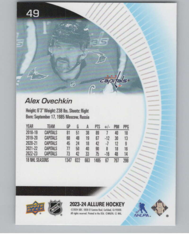 2023-24 Upper Deck Allure #49 Alex Ovechkin  Washington Capitals  V101802 Image 2