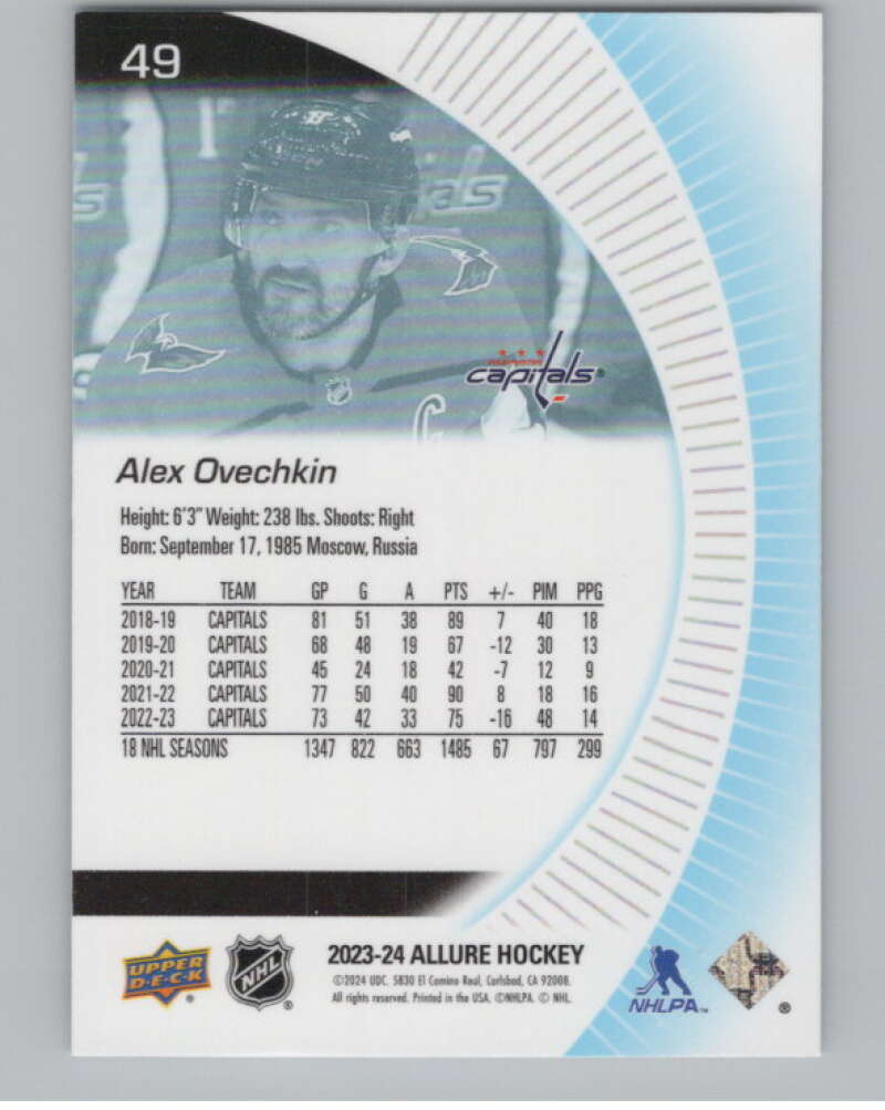 2023-24 Upper Deck Allure #49 Alex Ovechkin  Washington Capitals  V101803 Image 2
