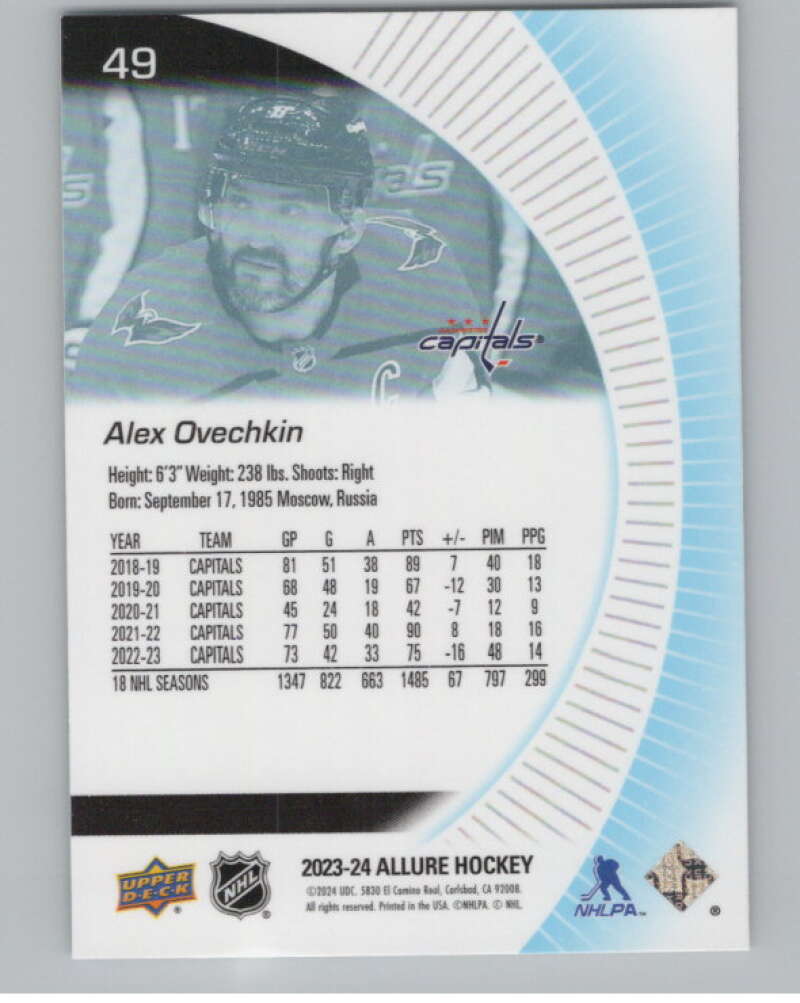 2023-24 Upper Deck Allure #49 Alex Ovechkin  Washington Capitals  V101805 Image 2