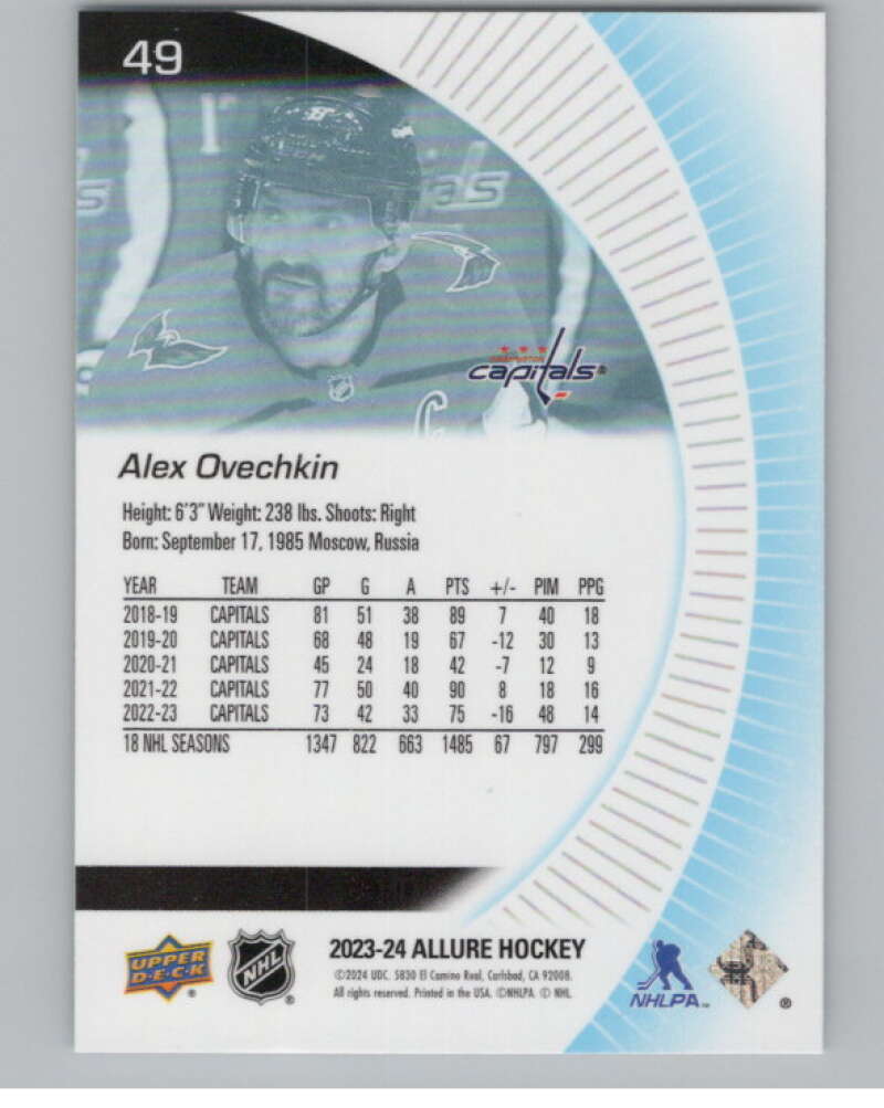 2023-24 Upper Deck Allure #49 Alex Ovechkin  Washington Capitals  V101809 Image 2