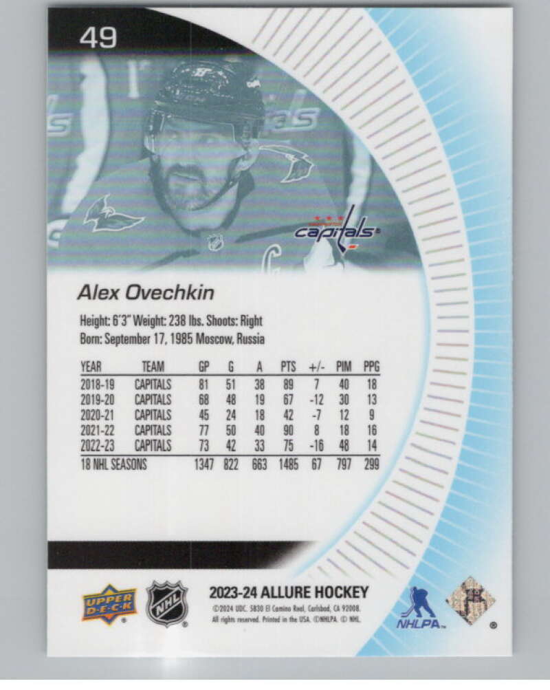 2023-24 Upper Deck Allure #49 Alex Ovechkin  Washington Capitals  V101813 Image 2