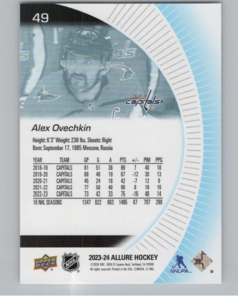 2023-24 Upper Deck Allure #49 Alex Ovechkin  Washington Capitals  V101820 Image 2