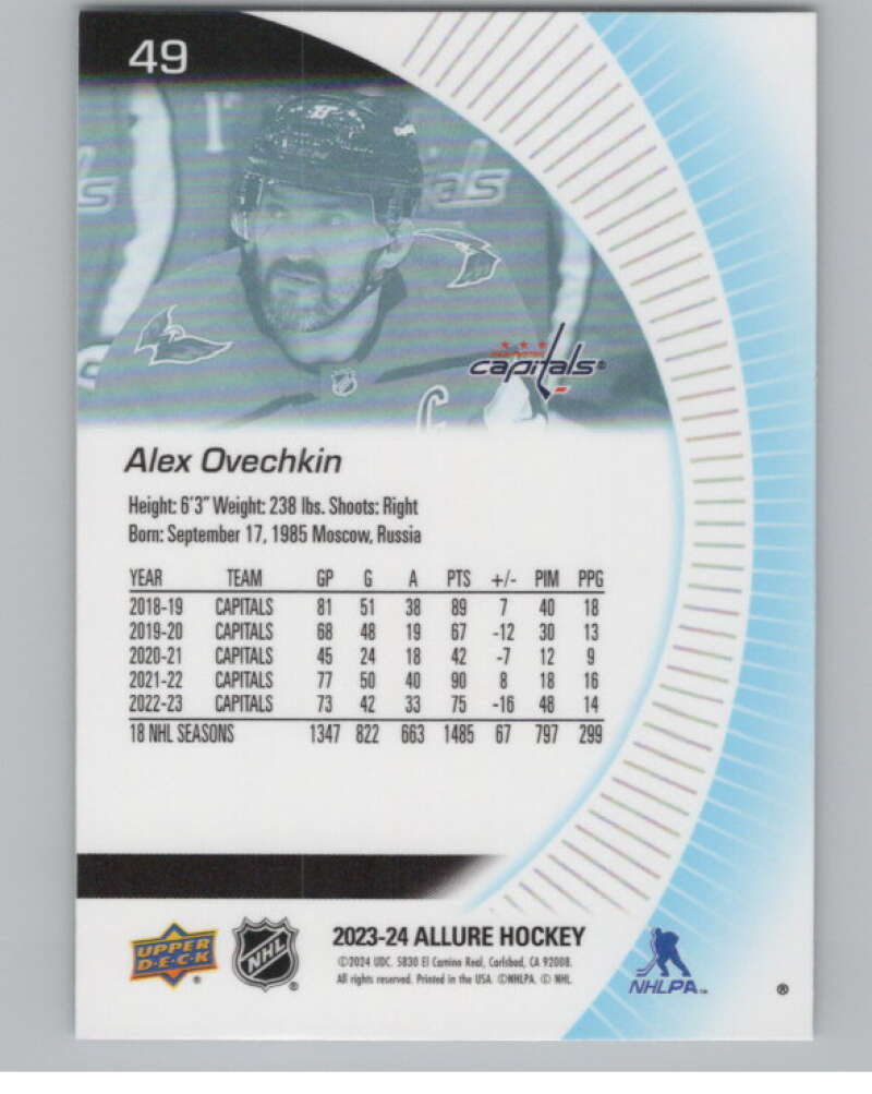 2023-24 Upper Deck Allure #49 Alex Ovechkin  Washington Capitals  V101824 Image 2