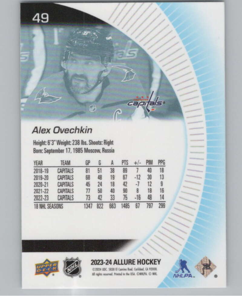 2023-24 Upper Deck Allure #49 Alex Ovechkin  Washington Capitals  V101825 Image 2