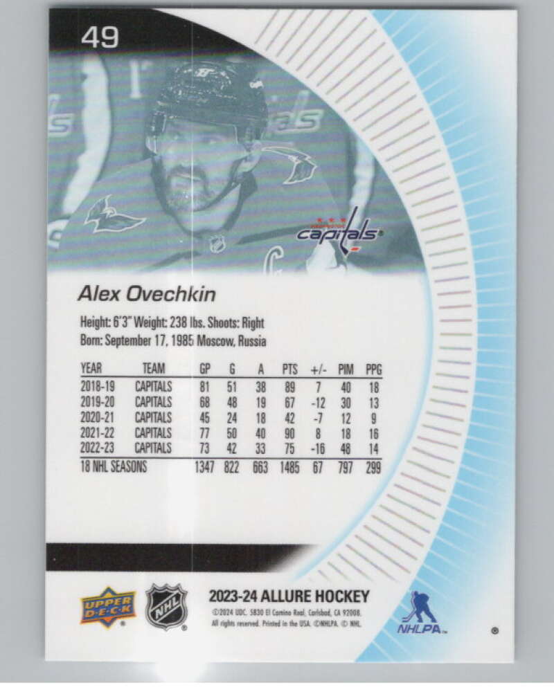 2023-24 Upper Deck Allure #49 Alex Ovechkin  Washington Capitals  V101826 Image 2