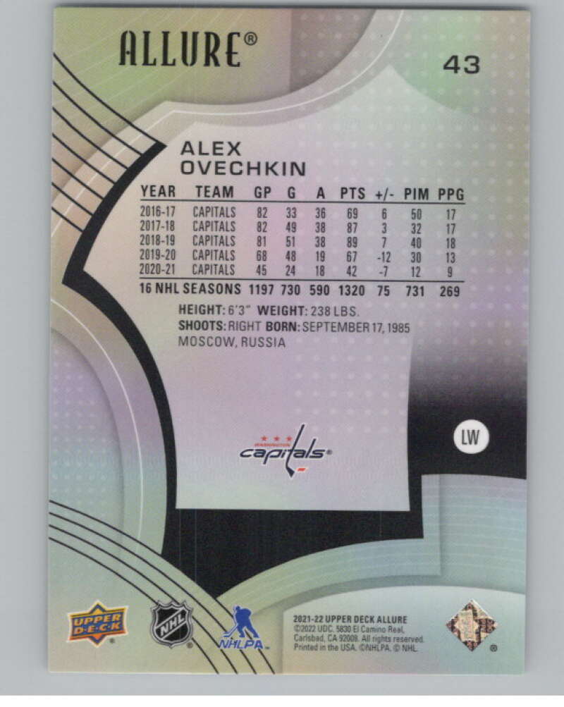 2021-22 Upper Deck Allure #43 Alex Ovechkin  Washington Capitals  V101827 Image 2
