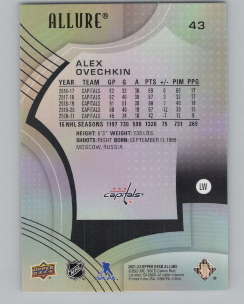 2021-22 Upper Deck Allure #43 Alex Ovechkin  Washington Capitals  V101828 Image 2