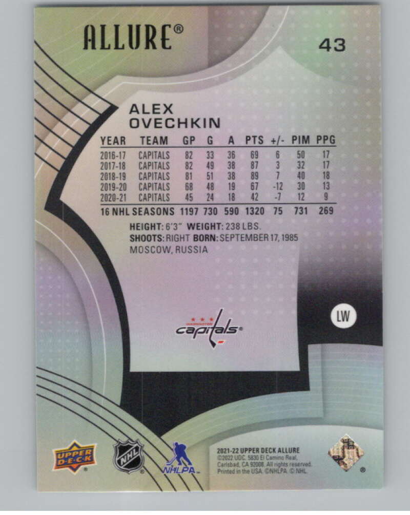 2021-22 Upper Deck Allure #43 Alex Ovechkin  Washington Capitals  V101830 Image 2