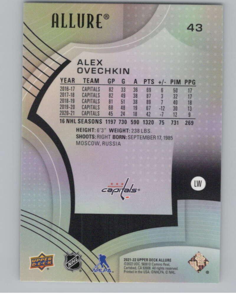 2021-22 Upper Deck Allure #43 Alex Ovechkin  Washington Capitals  V101833 Image 2