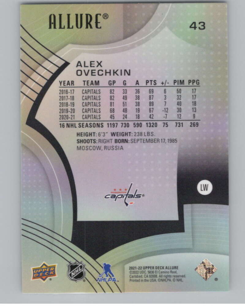2021-22 Upper Deck Allure #43 Alex Ovechkin  Washington Capitals  V101835 Image 2